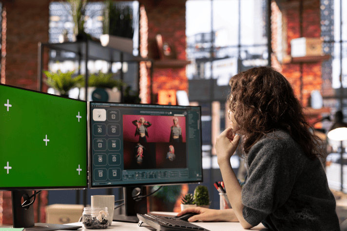 写真を厳選する女性