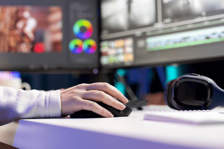 動画編集作業をしている人の手元